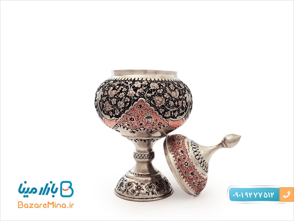 شکلات خوری پایه دار مسی قلمزنی