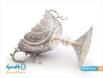 کشکول قلمزنی پایه دار و دسته دار نقره نما