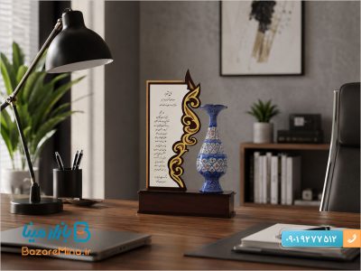 تندیس میناکاری شده طرح لوح تقدیر با گلدان 20 سانتی