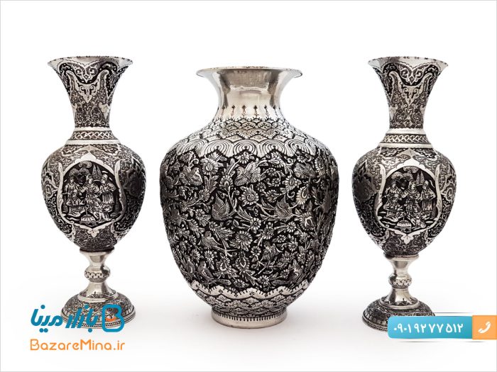 بلونی مسی قلم زنی طرح گل و مرغ