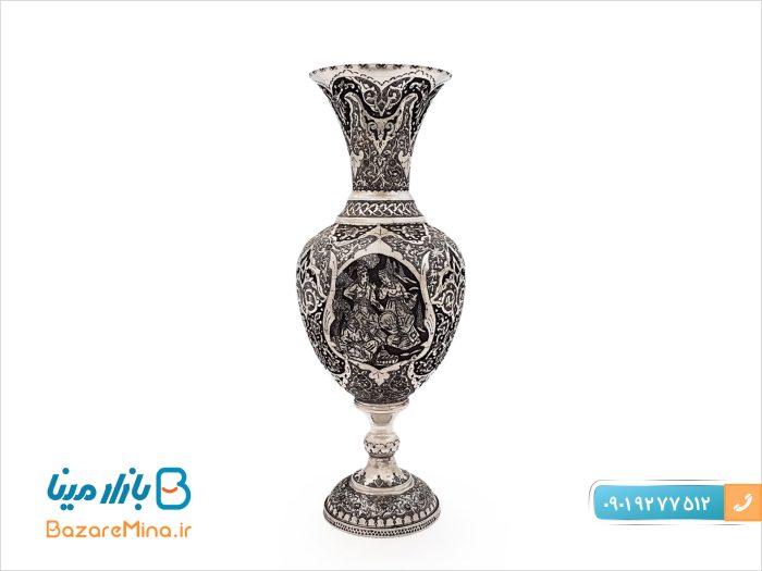 گلدان قلمزنی پایه دار لاله ایی