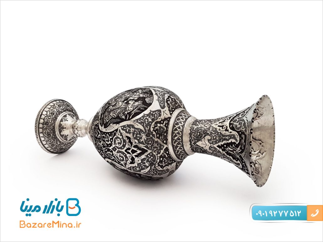 گلدان قلمزنی پایه دار لاله ایی