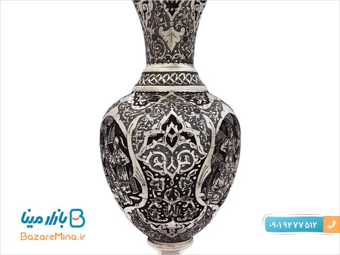 گلدان قلمزنی پایه دار لاله ایی