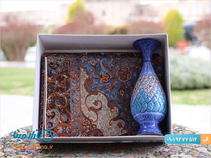 باکس هدیه ترمه و گلدان میناکاری