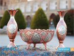 گلدان قلمزنی دو رنگ مسی نقره ای
