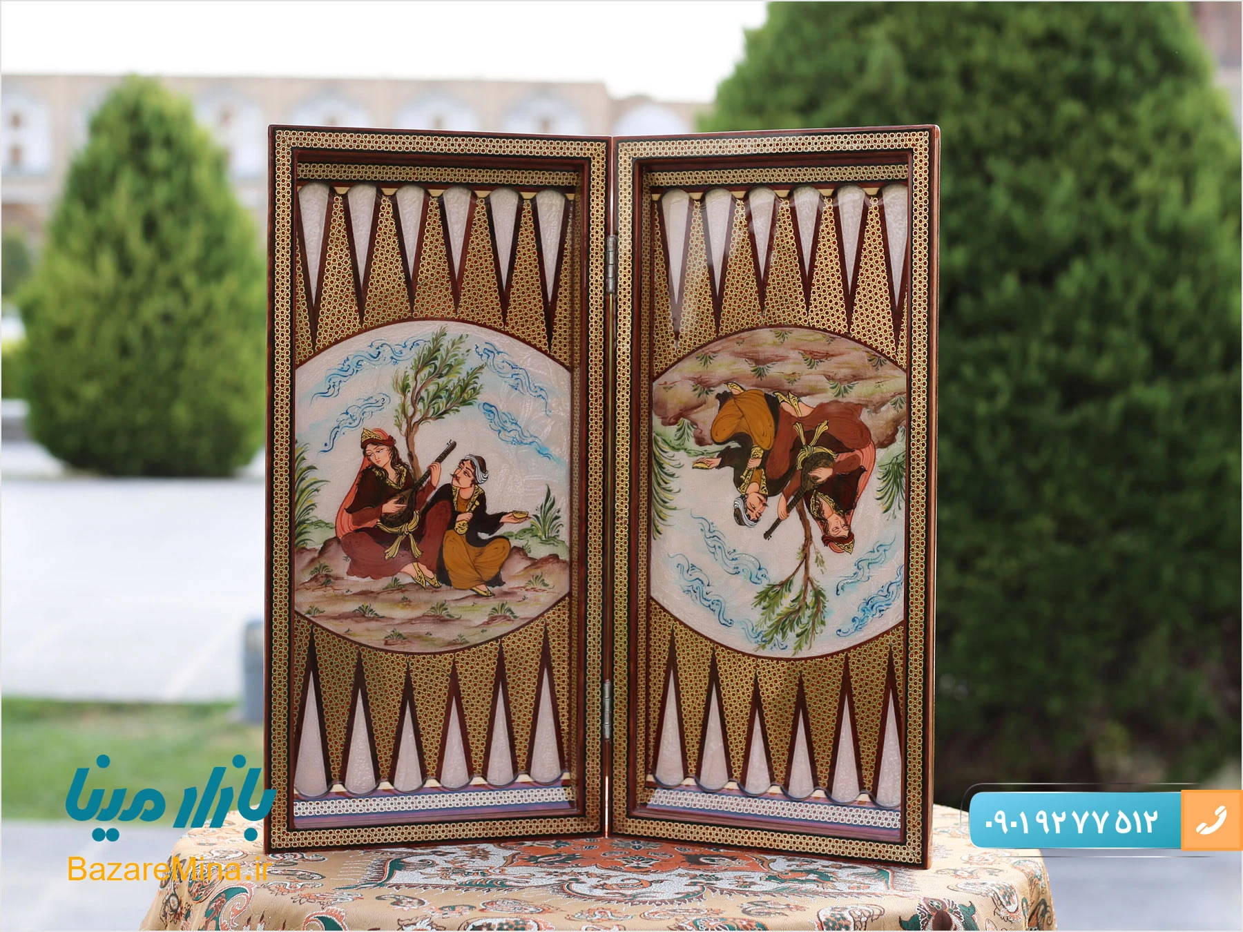 تخته نرد چوبی با صفحه شطرنج خاتم کاری اصفهان تخته نرد