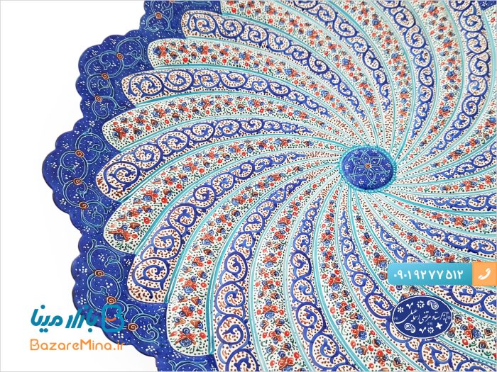 بشقاب میناکاری بر روی فلز مس اثر استاد مرتضی اسماعیلی
