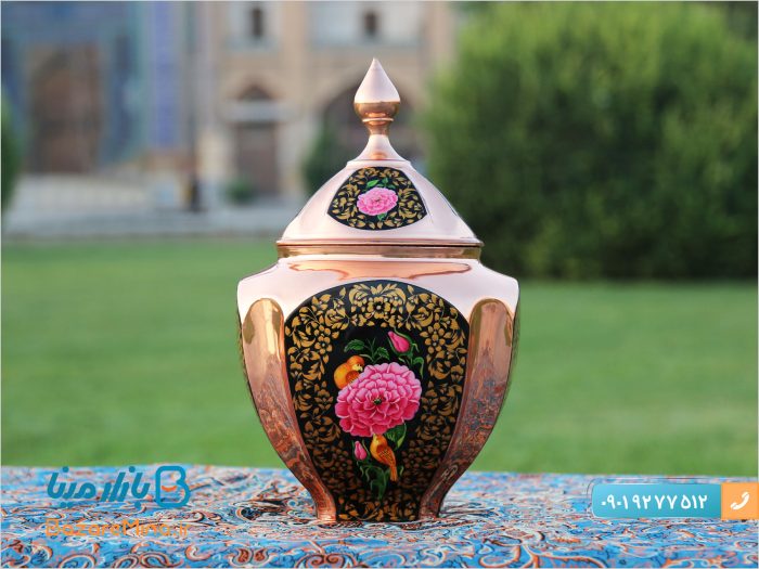 قندان سیبی چهار وجهی تشعیر گل و مرغ