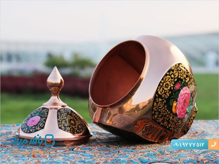 قندان سیبی چهار وجهی تشعیر گل و مرغ