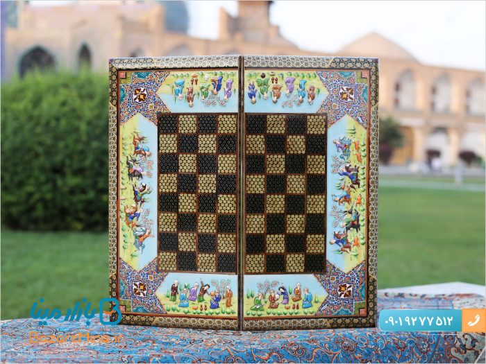 تخته نرد خاتم کاری طرح چوگان