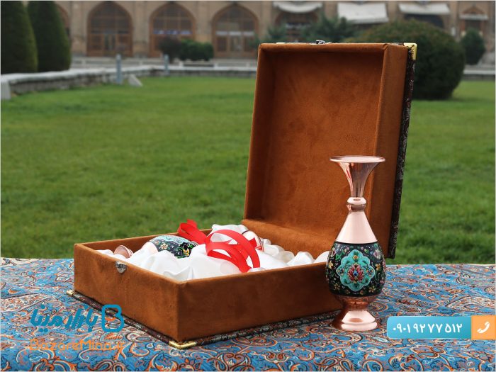 جفت گلدان مس و نقاشی پرداز 20 سانتی