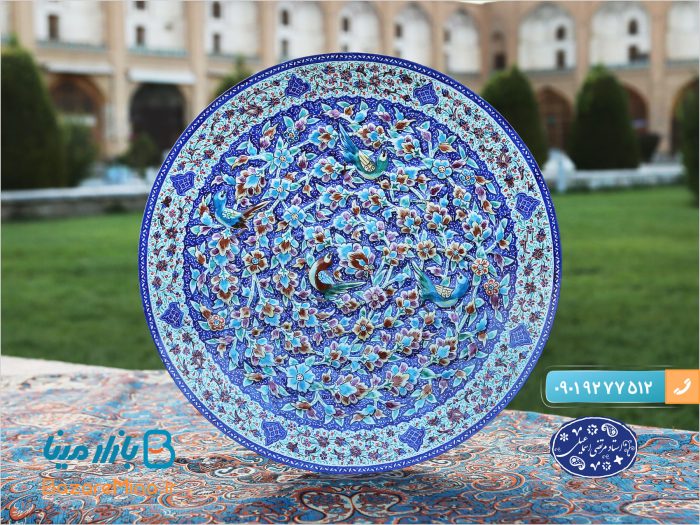 بشقاب میناکاری برجسته اسماعیلی طرح گل و مرغ