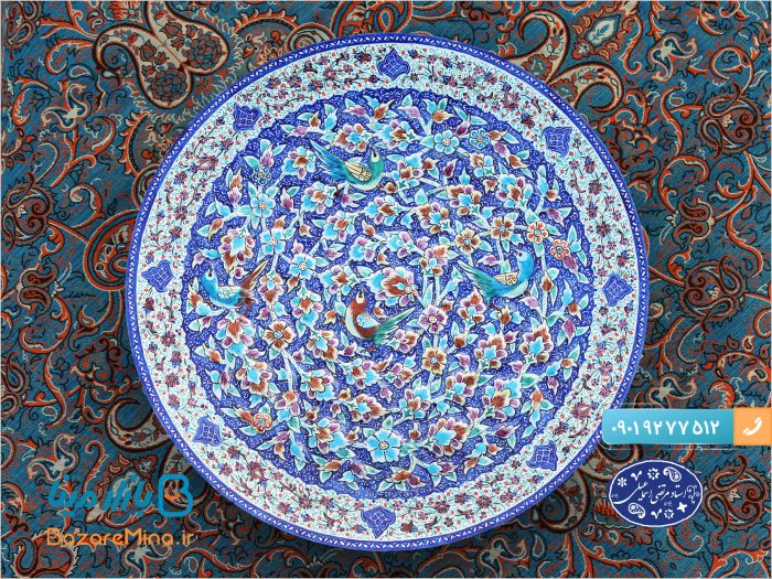 بشقاب میناکاری برجسته اسماعیلی طرح گل و مرغ