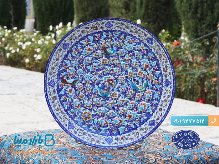 بشقاب میناکاری برجسته اسماعیلی طرح گل و مرغ