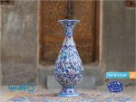گلدان میناکاری برجسته طرح گل و مرغ استاد اسماعیلی