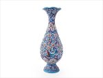 گلدان میناکاری برجسته طرح گل و مرغ استاد اسماعیلی