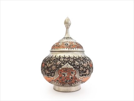 قندان قلم‌ زنی مسی دو رنگ اصفهان