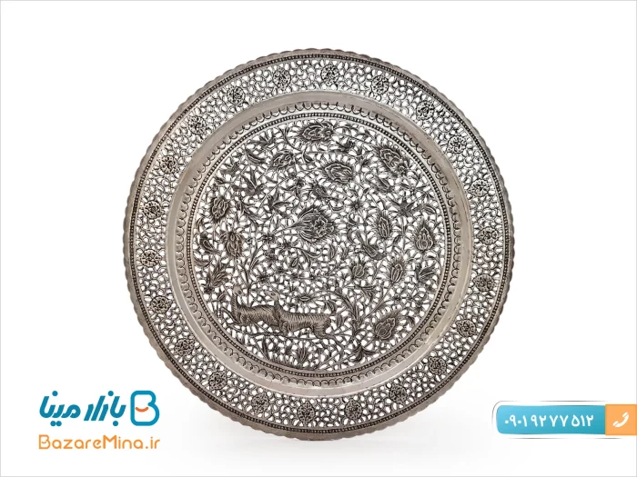 سینی مشبک قلمزنی طرح گل و مرغ