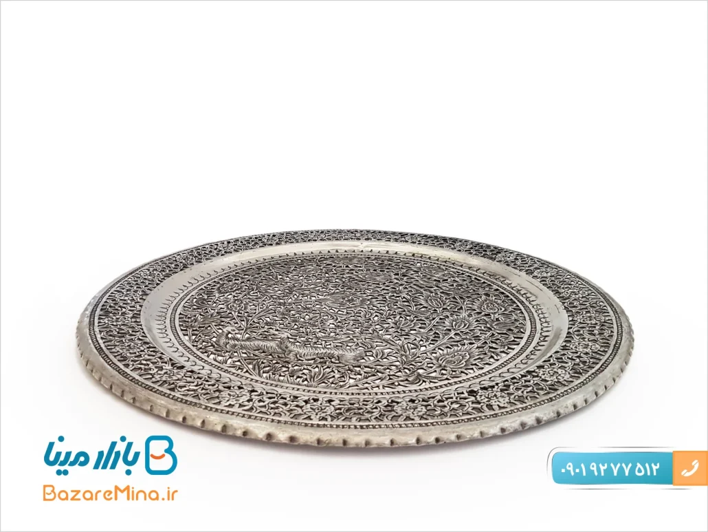سینی مشبک قلمزنی طرح گل و مرغ
