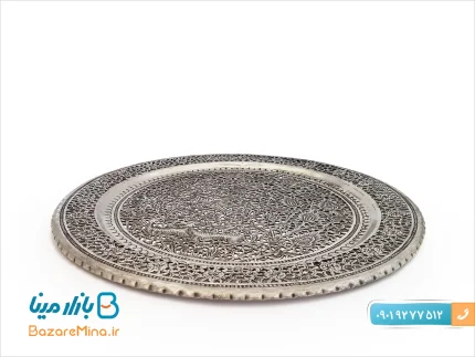 سینی مشبک قلمزنی طرح گل و مرغ