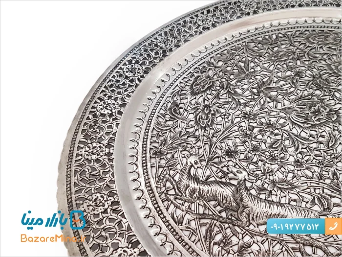 سینی مشبک قلمزنی طرح گل و مرغ