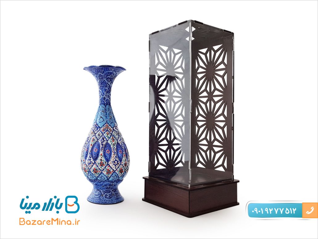 گلدان میناکاری اصفهان با جعبه چوب و پلکسی