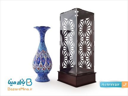 گلدان میناکاری اصفهان با جعبه چوب و پلکسی