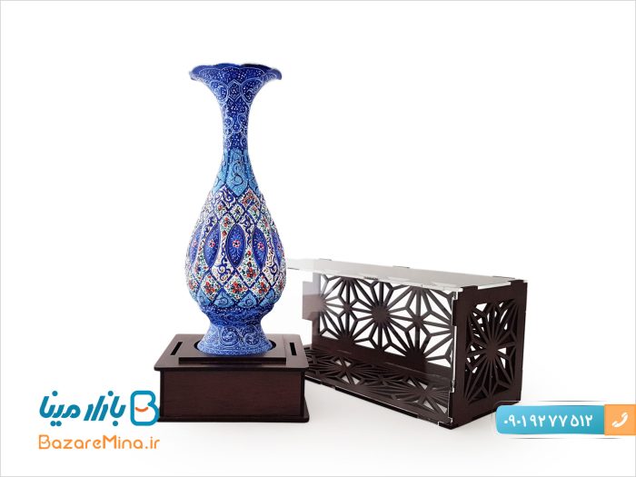 گلدان میناکاری اصفهان با جعبه چوب و پلکسی
