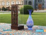 گلدان میناکاری اصفهان با جعبه چوب و پلکسی