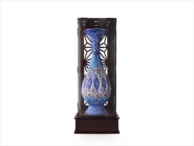 گلدان میناکاری اصفهان با جعبه چوب و پلکسی