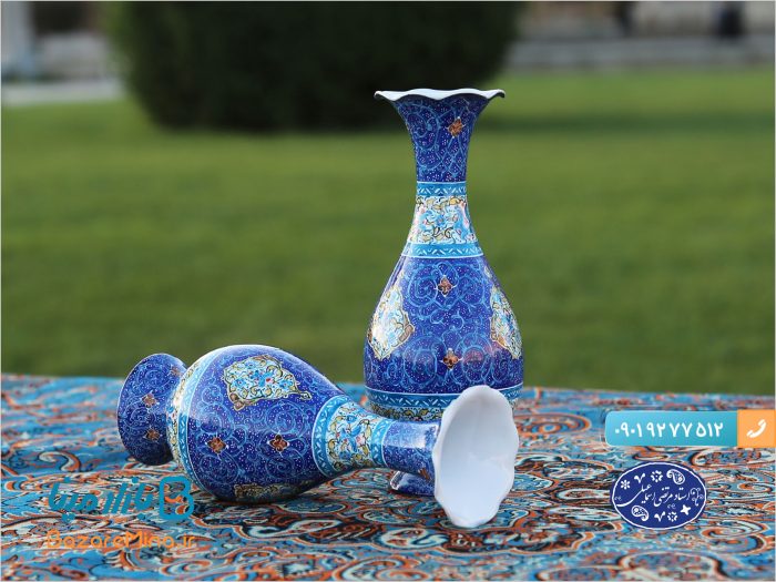 گلدان 16 سانتی میناکاری اسماعیلی طرح ترنج