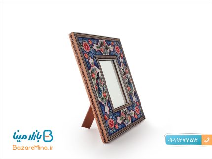 آینه چوبی خاتم کاری نقاشی گل و مرغ