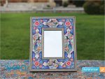 آینه چوبی خاتم کاری نقاشی گل و مرغ