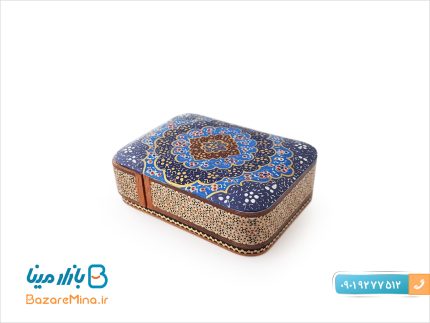 جعبه پاسور چوبی خاتم کاری طرح تذهیب با درب کشویی