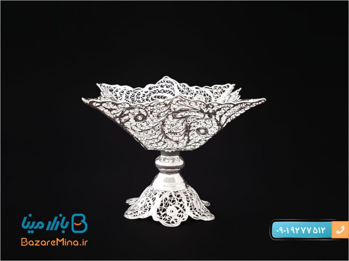 کاسه آجیل خوری چهار گوش پایه دار ملیله کاری