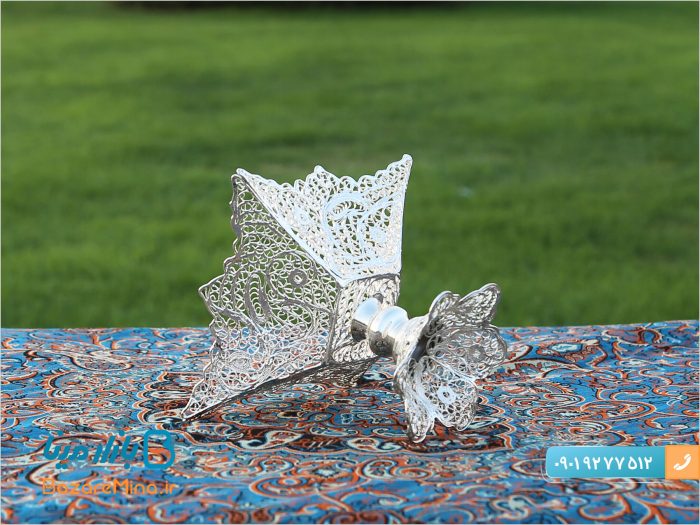 کاسه آجیل خوری چهار گوش پایه دار ملیله کاری