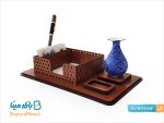 جای کاغذ یادداشت چوبی و گلدان میناکاری
