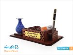 جای کاغذ یادداشت چوبی و گلدان میناکاری