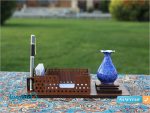 جای کاغذ یادداشت چوبی و گلدان میناکاری