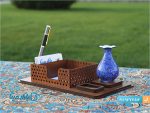 جای کاغذ یادداشت چوبی و گلدان میناکاری