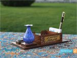 جای کاغذ یادداشت چوبی و گلدان میناکاری