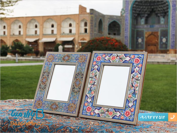 آینه مستطیل خاتم کاری نقاشی گل و مرغ سایز متوسط
