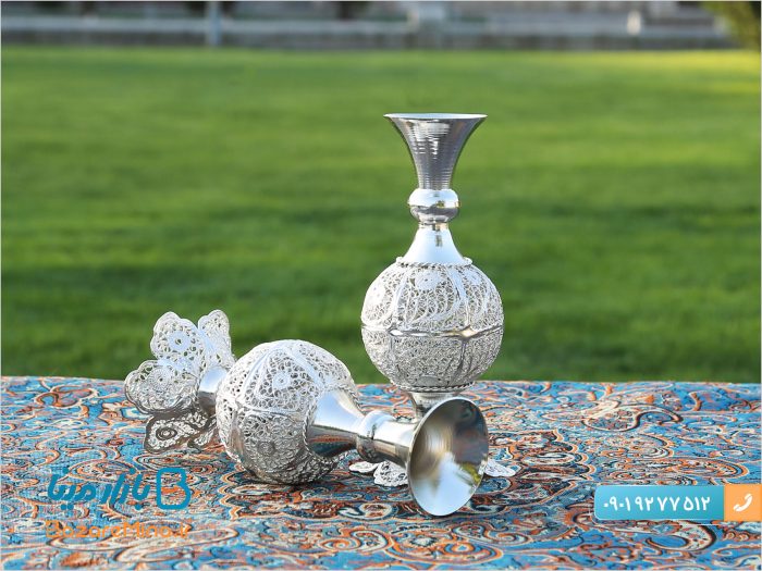 گلدان توپی ملیله کاری پایه دار