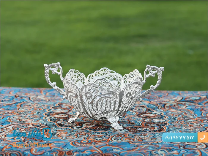 کاسه آجیل خوری دسته دار ملیله کاری