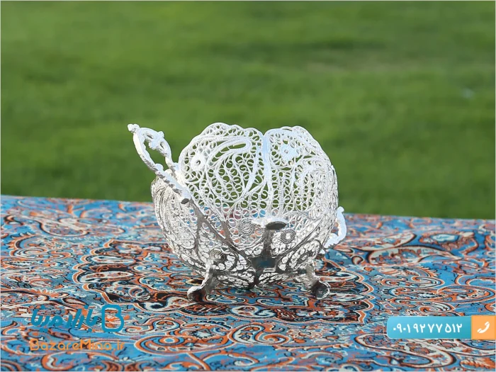 کاسه آجیل خوری دسته دار ملیله کاری