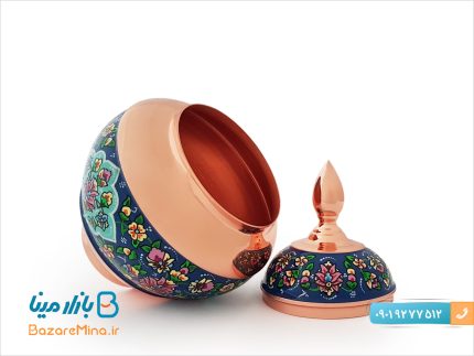 قندان سیبی مس و پرداز ارتفاع 22 سانتی