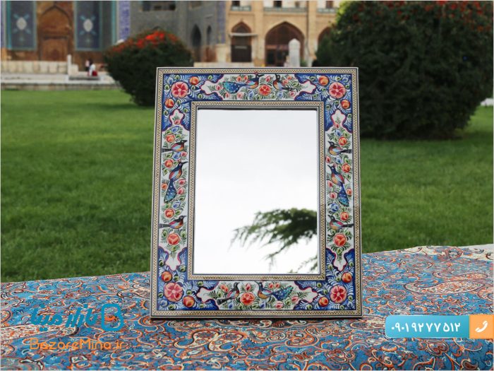 آینه خاتم کاری طرح گل و مرغ