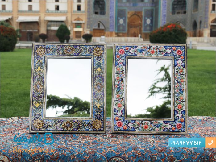 آینه خاتم کاری طرح گل و مرغ