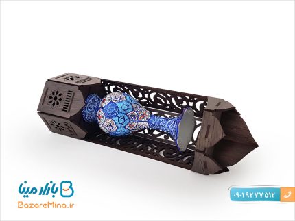 گلدان میناکاری و پایه چوبی طرح پارسیان