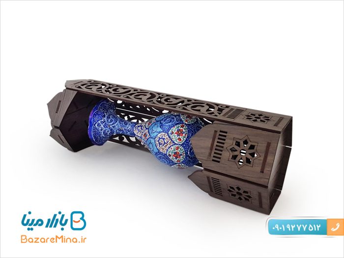 گلدان میناکاری و پایه چوبی طرح پارسیان